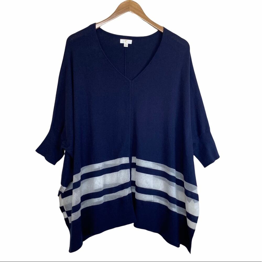 Charming Charlie blue white nautical stripe dolman short sleeve sweater large